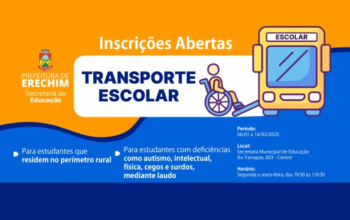 Últimos dias para inscrições no Transporte Escolar para estudantes do interior e com deficiências