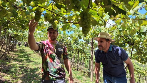 Produtor rural Joelson Rech, da Frutas Rech, com o prefeito Polis