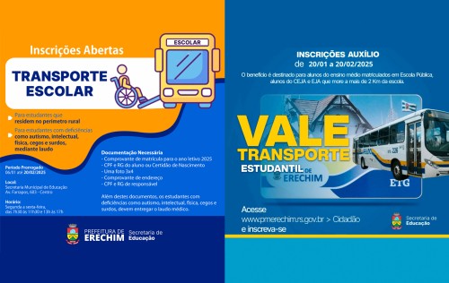 ?ltimos dias para inscri?es para vale-transporte e transporte escolar 